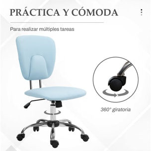 Silla de Oficina sin Reposabrazos Silla de Escritorio Juveniles con Altura Ajustable y Función de Inclinación Carga 120 kg 50x54x87,5-96,5 cm Azul Claro