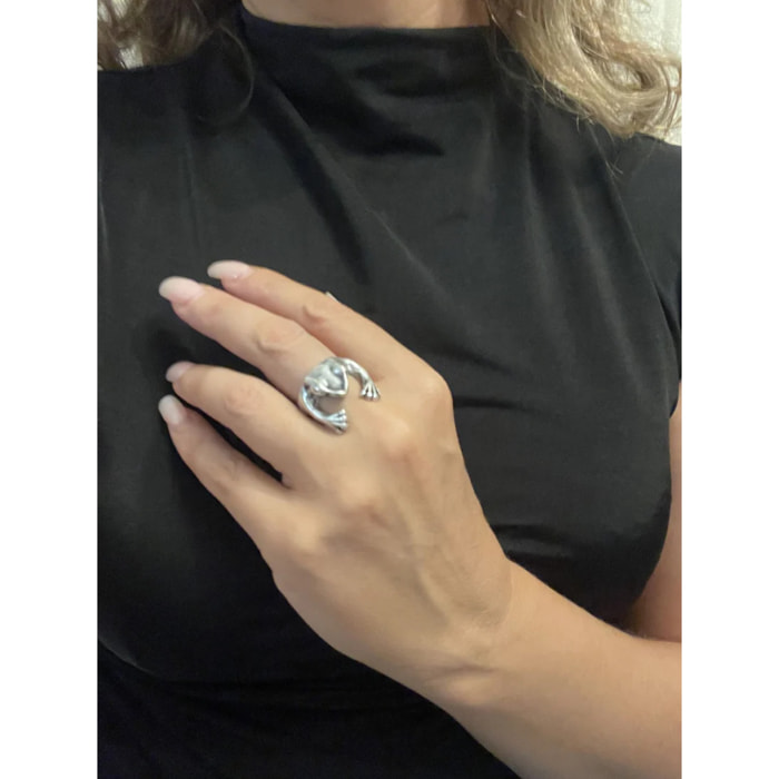 Anillo "Abrazo de rana" plata 7 micras envejecido. Talla 15