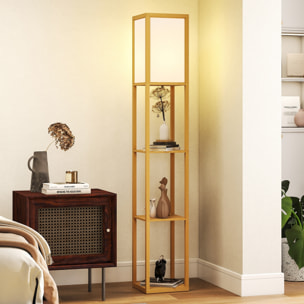 Lámpara de Pie con Estantes de Almacenaje, Lámpara de Madera Moderna, Bombilla E27, para Salón, Dormitorio, Oficina, Natural
