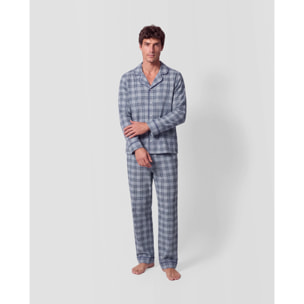 Pijama largo camisero algodón cuadro seren índigo