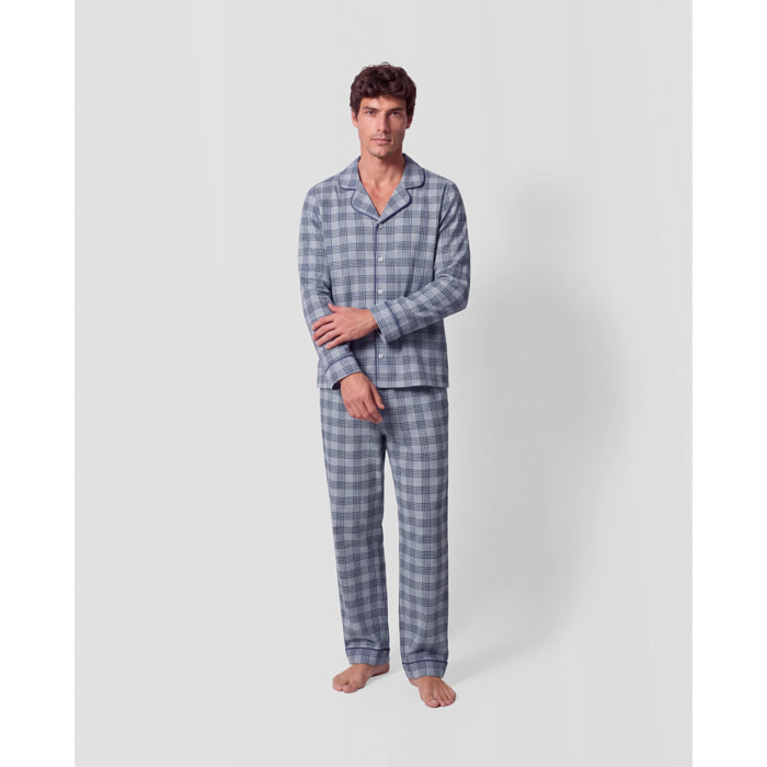 Pijama largo camisero algodón cuadro seren índigo