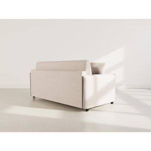 Adele - Canapé 3 places convertible express couchage quotidien 140 cm matelas 14 cm en tissu texturé - Beige