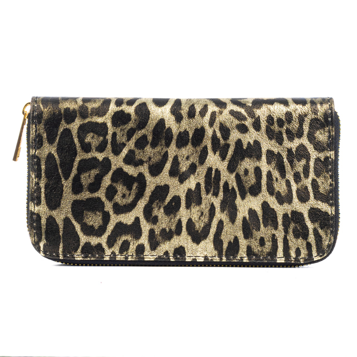 Avegno portafoglio donna, in vera pelle scamosciata con stampa animalier leopardata lucida.