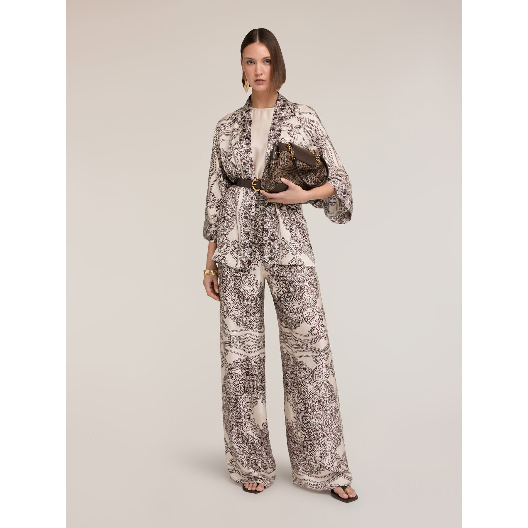 Motivi - Kimono in raso con stampa - Bianco