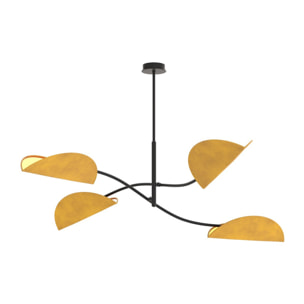 Lampada a sospensione Lotus in acciaio nero e velluto senape