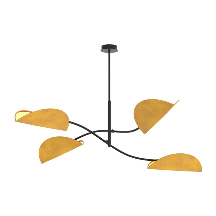 Lampada a sospensione Lotus in acciaio nero e velluto senape