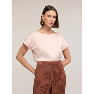 Motivi - Camiseta bimaterial mezcla de algodón - Rosa cipria