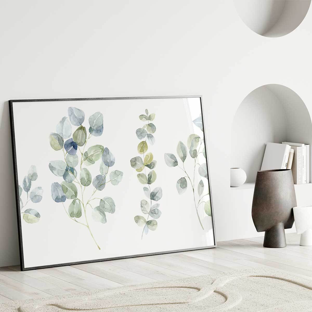 Affiche encadrée feuille eucalyptus illustration aquarelle Affiche + cadre en métal - Noir