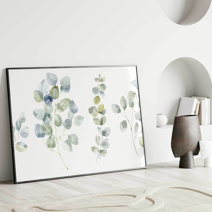 Affiche encadrée feuille eucalyptus illustration aquarelle Affiche + cadre en métal - Noir