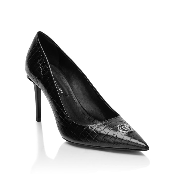 PHILIPP PLEIN Cocco Print Decolette Mid Heels Hexagon 9