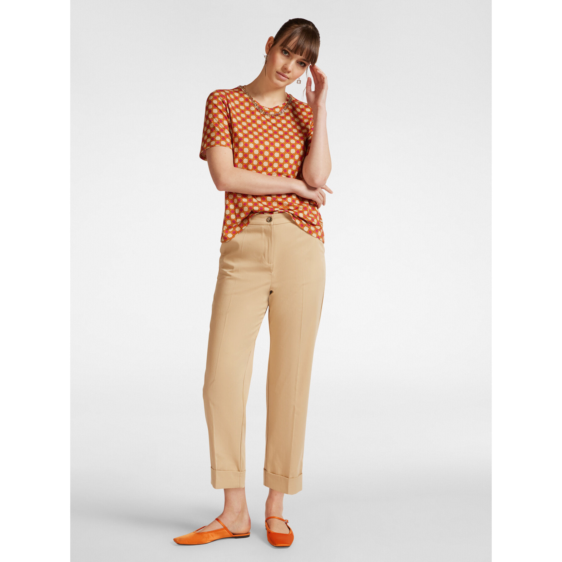 Elena Mirò - Pantalón cropped con puños - Beige