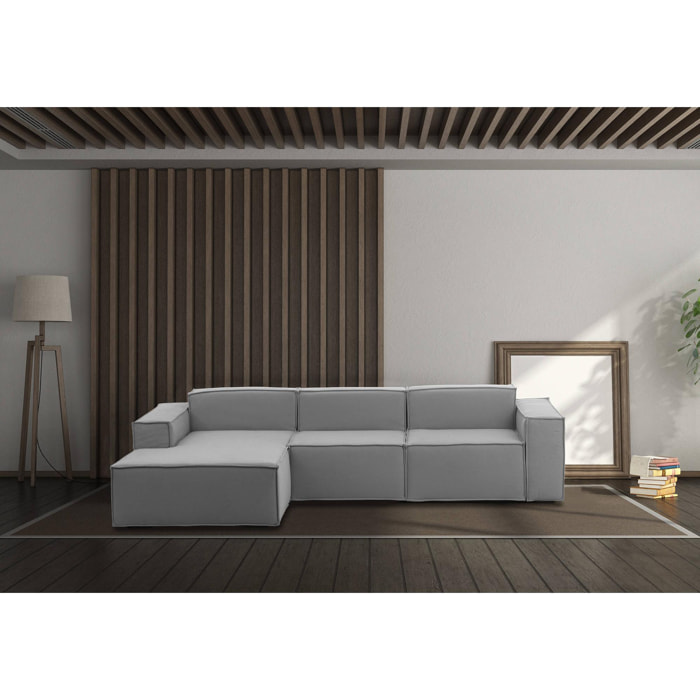 Divano fisso Jessica, Divano componibile a 3 posti con penisola sinistra, 100% Made in Italy, Sofà moderno in tessuto, Cm 300x170h70, Grigio