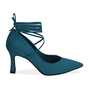 Décolleté lace-up color petrolio, tacco 8 cm
