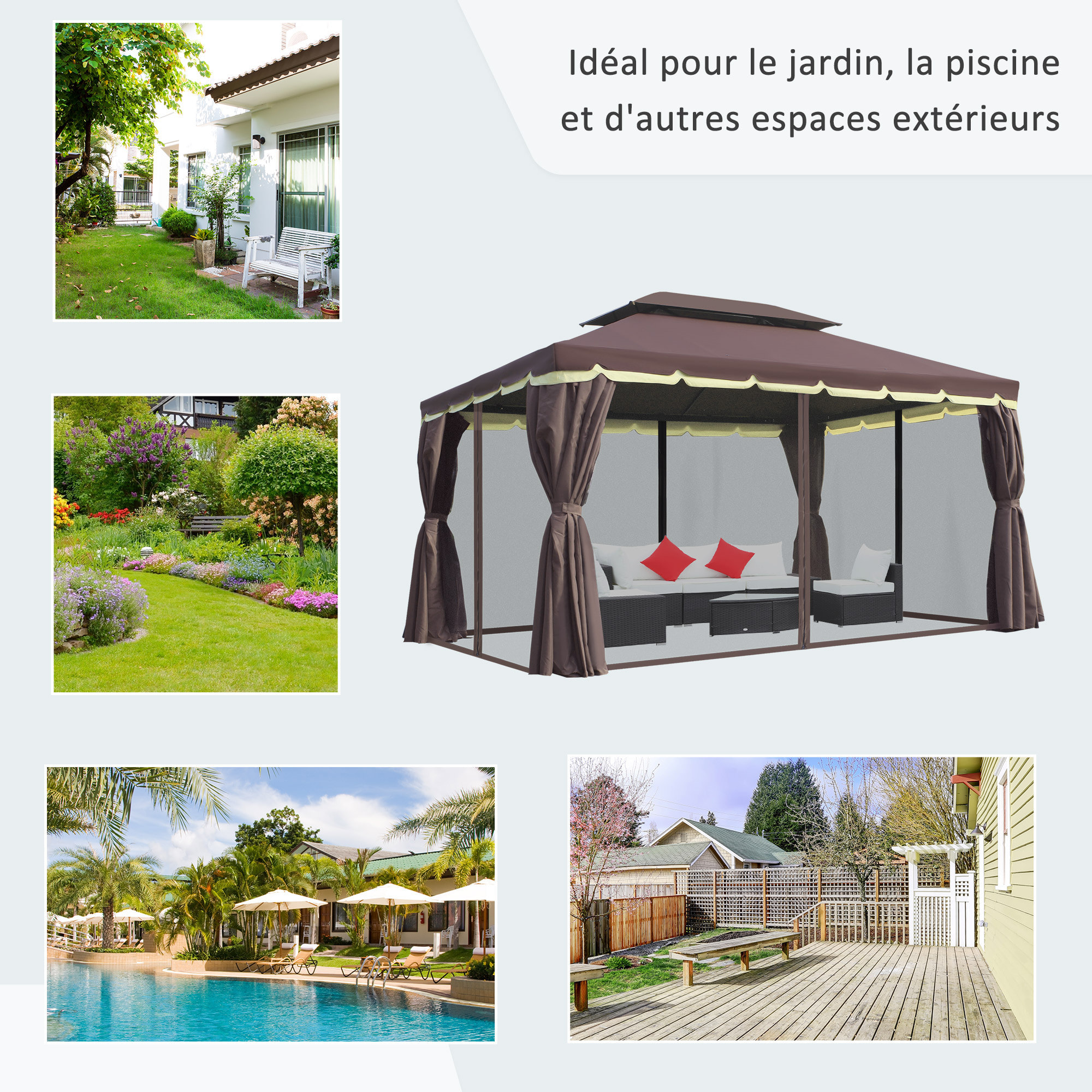 Pavillon de jardin 3,9L x 2,9l x 2,8H m chocolat