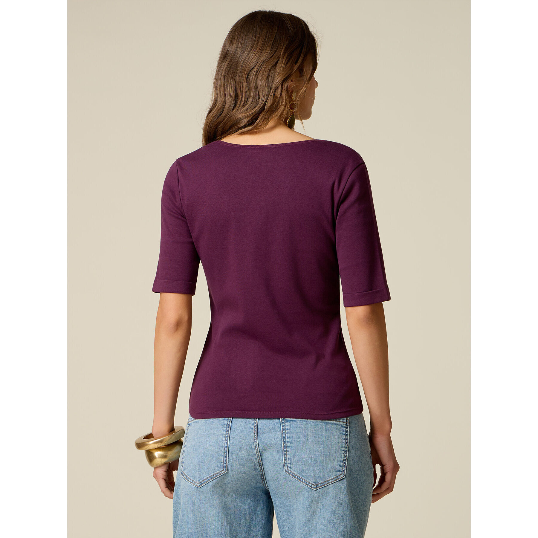 Oltre - T-shirt con scollo a V e maniche slim - Viola