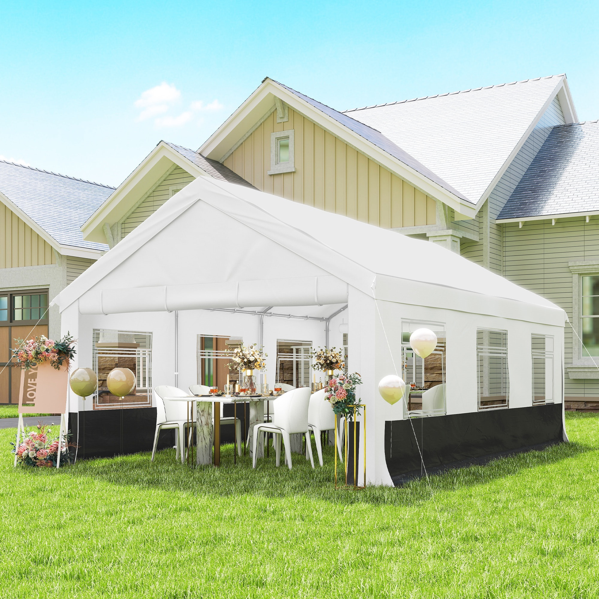 Carpa para Fiesta 4x6 m, Carpa de Jardín con Estructura Acero Galvanizado, Laterales Extraíbles, 2 Puertas con Cremallera, 6 Ventanas, UPF30+, Cenador Gazabo para Boda, Eventos, Gris y Blanco