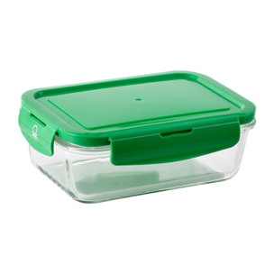 Hermético rectangular 840ml borosilicato tapa verde rainbow benetton