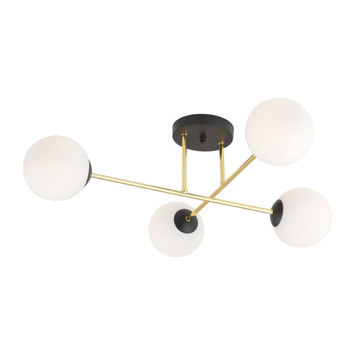 Lampada a sospensione Magnum con struttura in metallo nero e oro