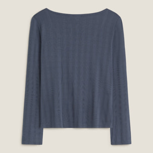 Camiseta de punto canalé Nuni color azul oscuro Poliéster