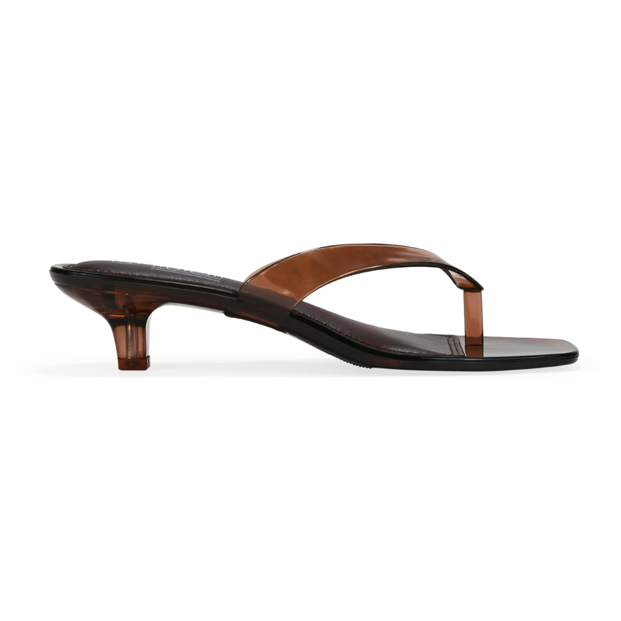Sandalias de dedo marrón carey con tacón