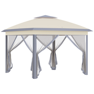 Carpa Plegable 3,3x3,3 m Altura Ajustable Cenador de Jardín con Doble Techo 4 Mosquiteras Extraíbles y Bolsa de Transporte para Camping Fiestas Beige