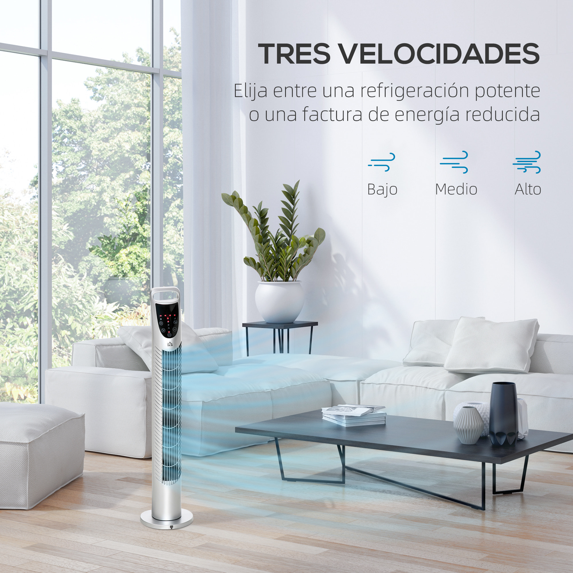 Ventilador de Torre Ventilador Vertical 40W con Mando a Distancia 3 Velocidades Temporizador 7,5h Oscilante 70° ÃƒËœ18x78,5 cm Plata