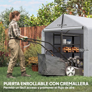 Carpa de Jardín Exterior para Herramientas, Bicicletas, 1,6x2,2x1,6 m, Cobertizo Exterior con Marco de Acero Galvanizado, Puerta Enrollable, Impermeable, Anti-UV, Garaje Portátil, Gris