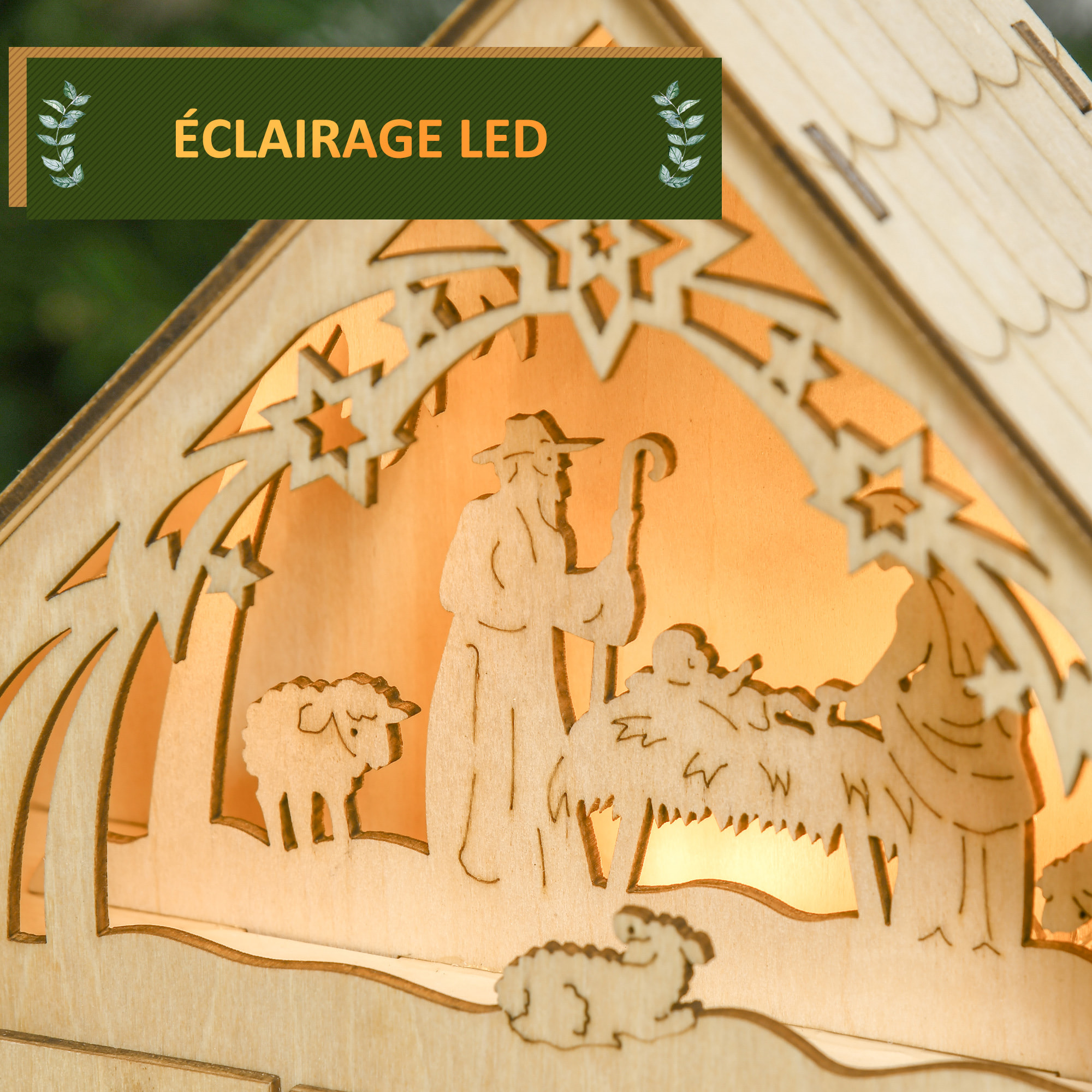Calendrier de l'Avent en bois décoration de crèche de Noël - 24 tiroirs - naturel