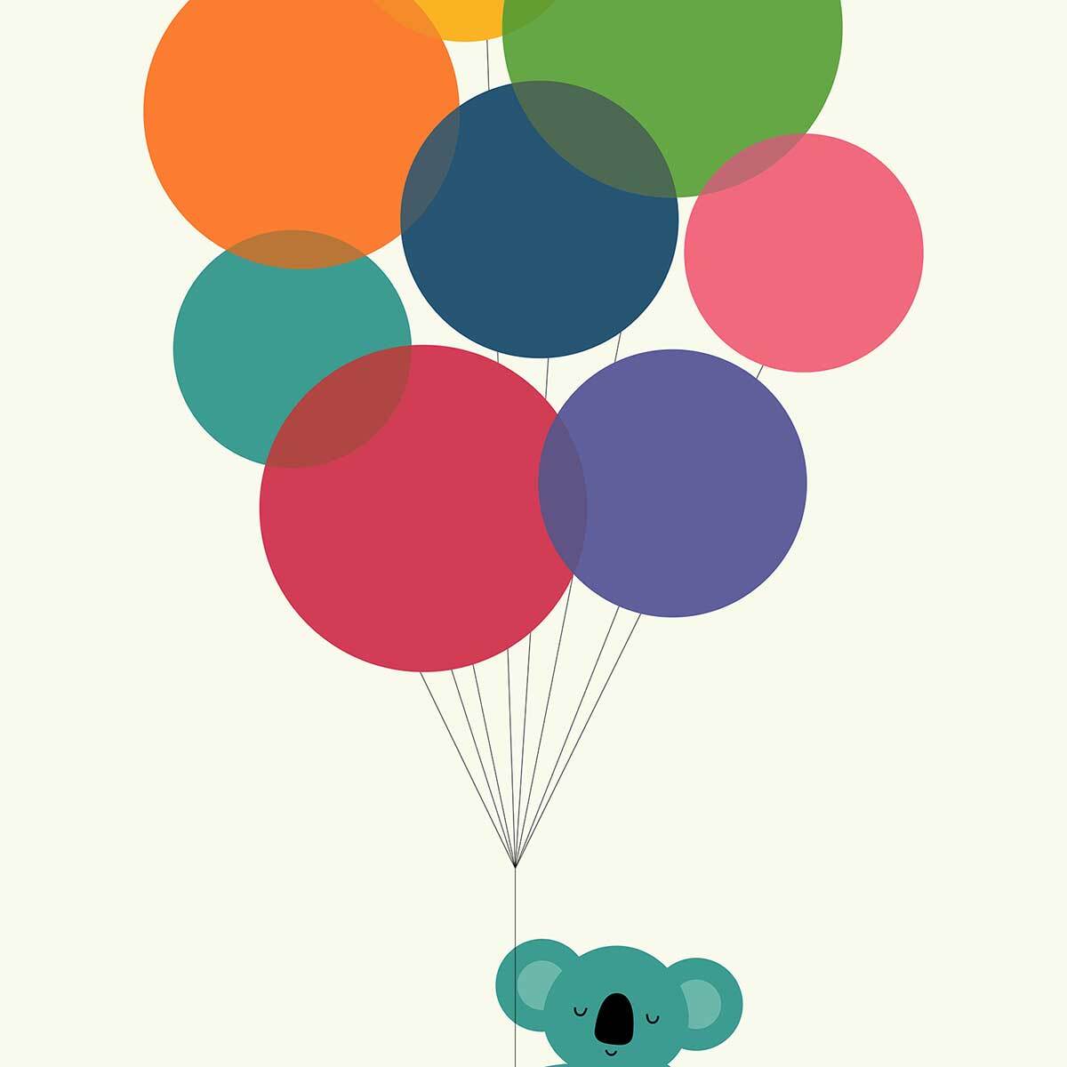 Affiche enfant koala ballon  Affiche sous cadre noir