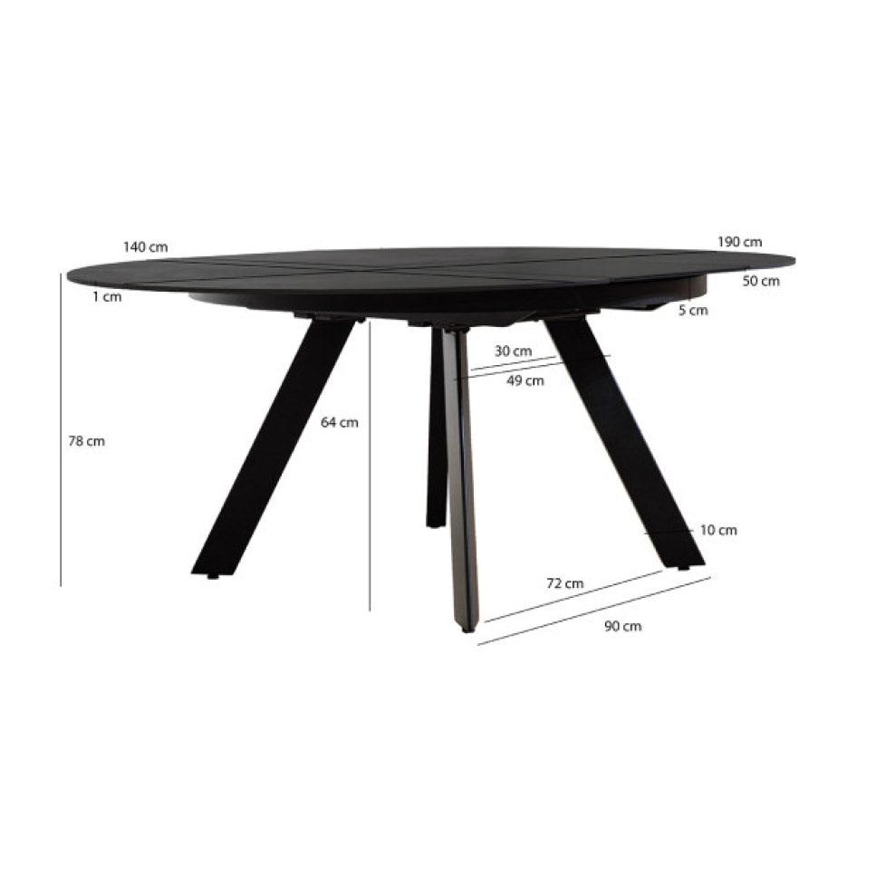 Table ronde en céramique extensible 190x140cm gris - PATRA