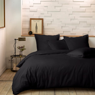 Parure housse de couette unie 100% percale de coton - mura - noir
