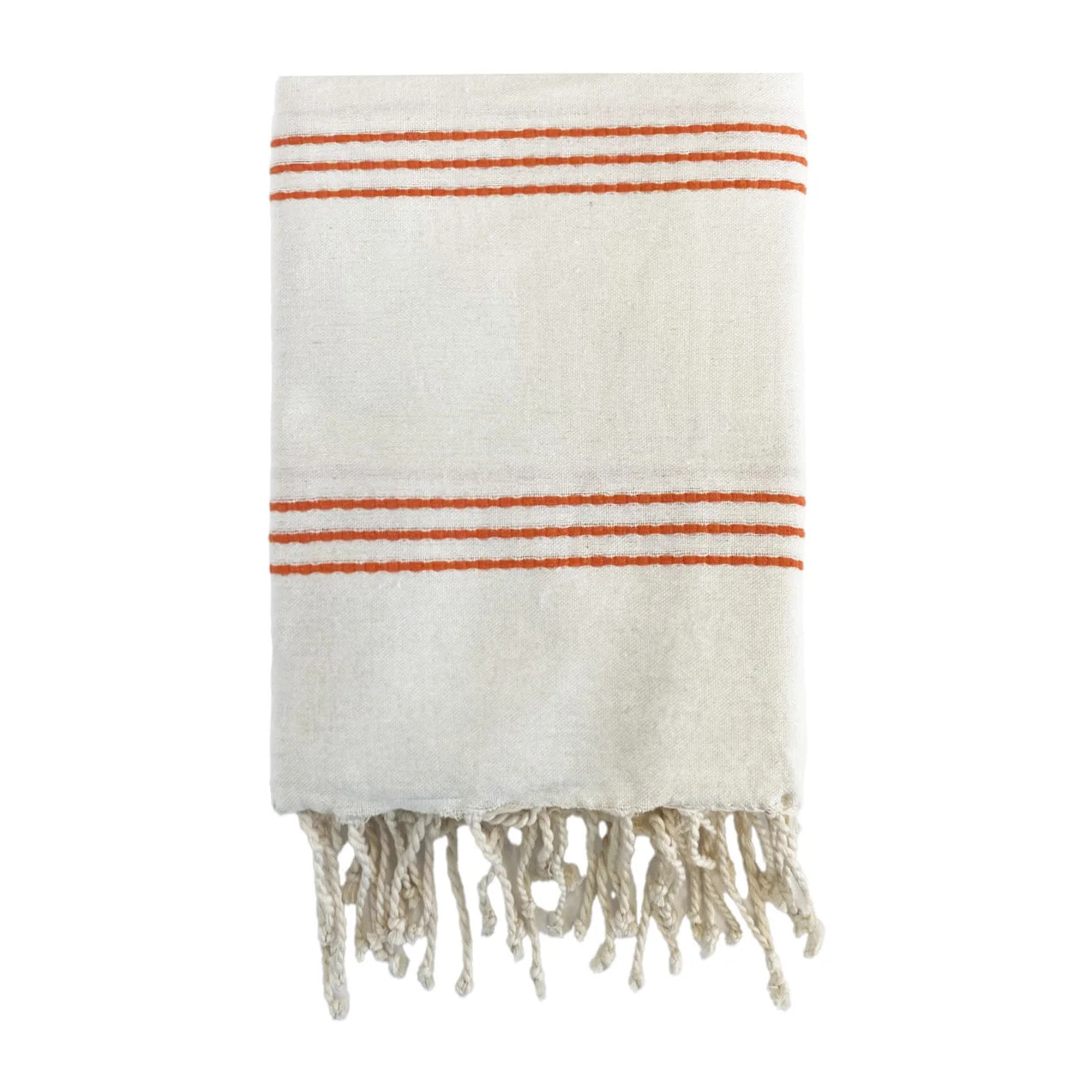 Fouta traditionnelle Calliope Écru/Orange 200x200 190g/m²