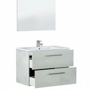 Mobile Mobiletto Bagno Sospeso Con 2 Cassettoni Soft Close Con Lavandino In Ceramica Specchio E Led Da 45 Cm  57 x 80 x 45 Cm Colore Cemento Laccato
