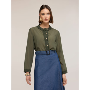 Motivi - Camisa de mezcla de lyocell con bordes de punto - Verde militare