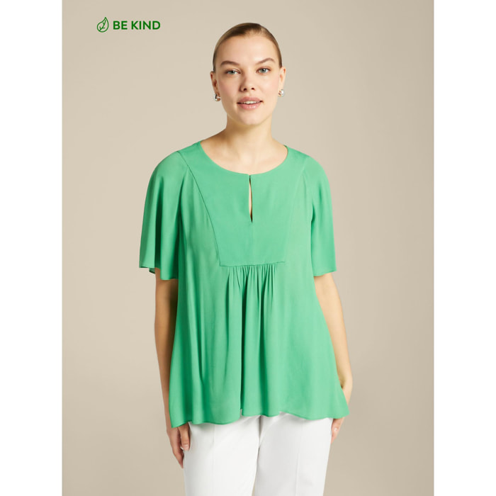 Elena Mirò - Blusa svasata con arricciature - Verde