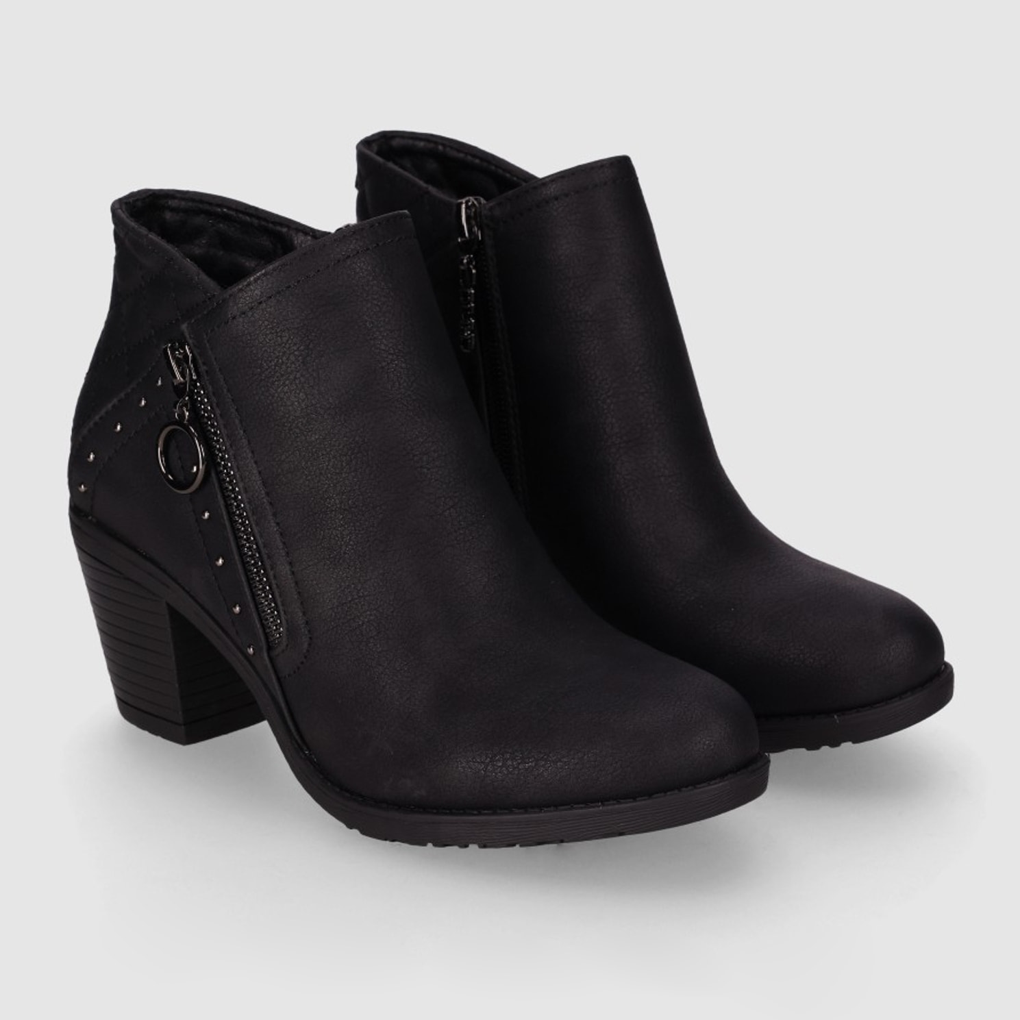 Botines de Piel Sintética - Negro - Tacón: 7 cm