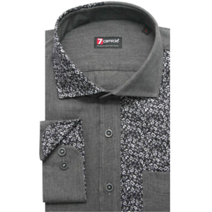 Camicia Uomo 1 Bottone Morbido Taschino Flanella Unita Grigio Scuro