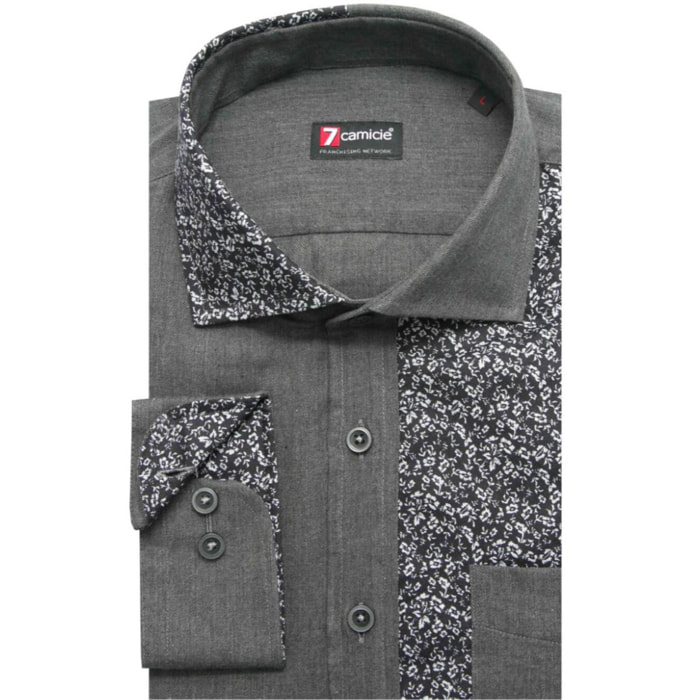 Camicia Uomo 1 Bottone Morbido Taschino Flanella Unita Grigio Scuro