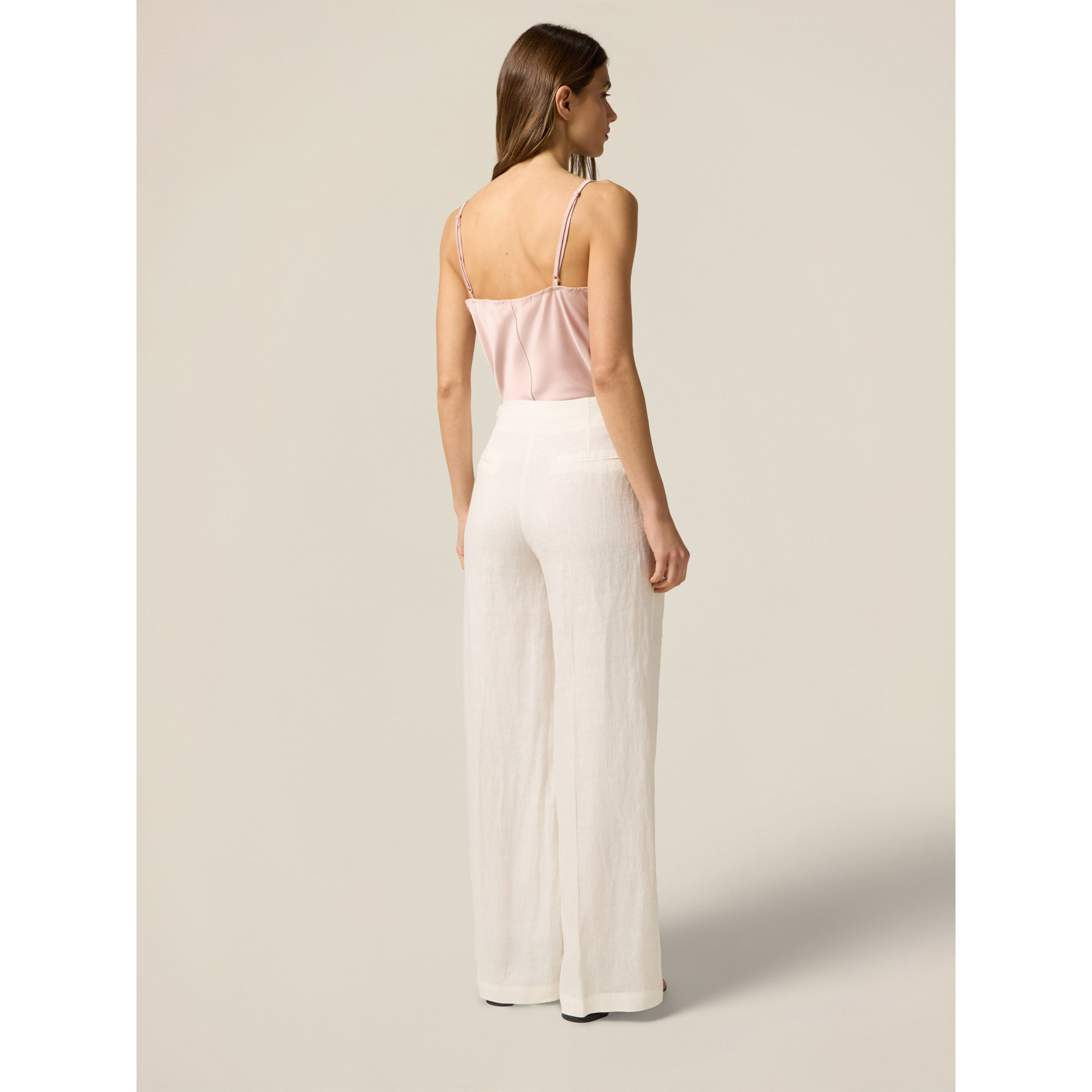 Oltre - Pantalones palazzo 100% lino - Blanco
