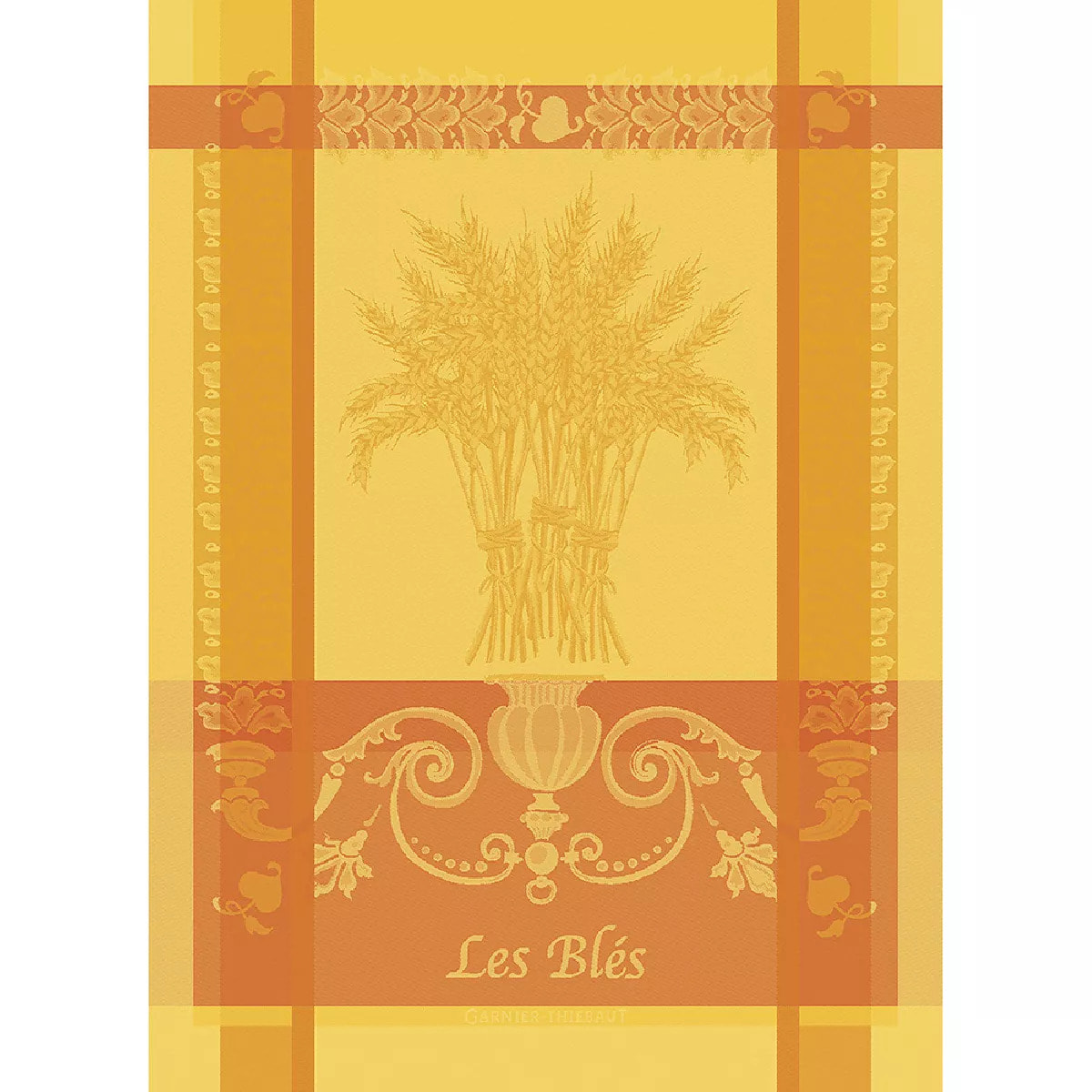 Torchon pur coton motif jacquard jaune Les bles safran