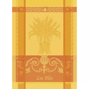 Torchon pur coton motif jacquard jaune Les bles safran