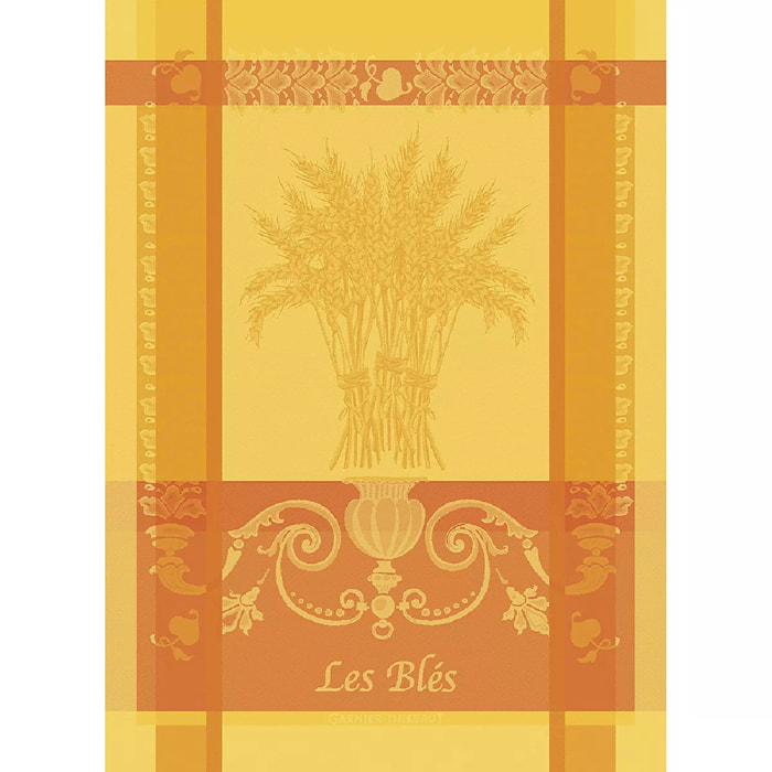 Torchon pur coton motif jacquard jaune Les bles safran