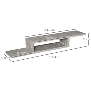 Meuble TV mural flottant design - étagère murale flottante - niche, passe-fils - panneaux particules effet béton ciré