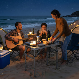 Table de camping pliable réglable alu noir avec rangement filet