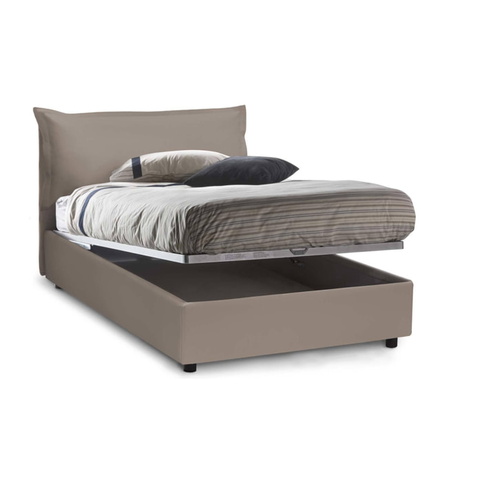 Letto piazza e mezza Olivia, Letto contenitore con rivestimento in ecopelle, 100% Made in Italy, Apertura frontale, adatto per materasso Cm 120x200, Tortora