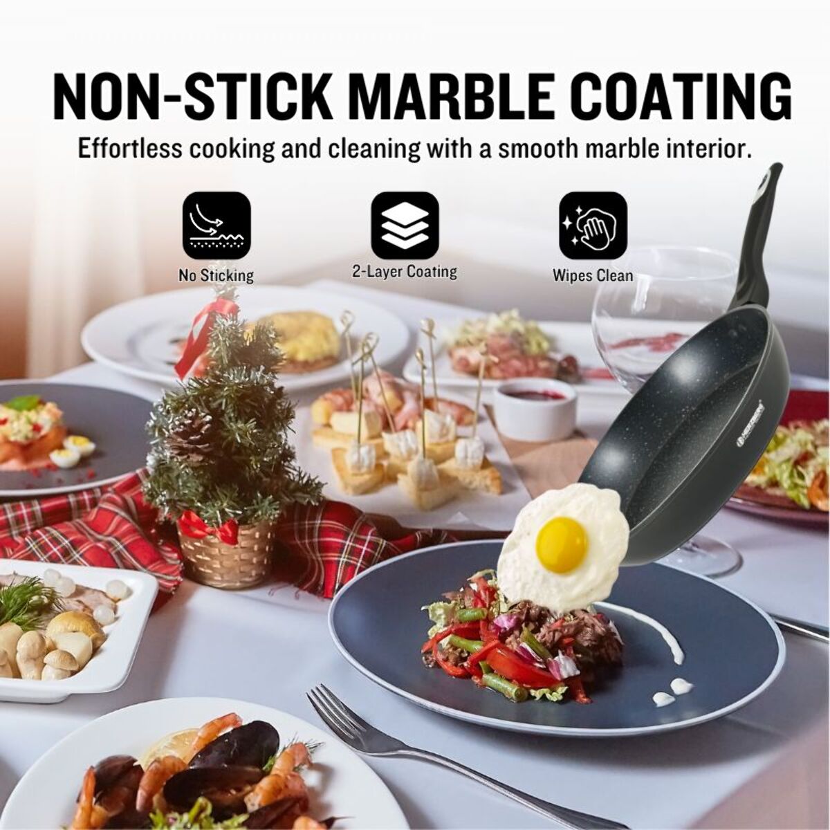Batterie de cuisine 15 pièces avec revêtement en marbe Noir Herzberg HGMETBK15-BLK