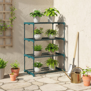 Soporte para Plantas de 4 Niveles, Estantería para Plantas de Acero, Estantes de Rejilla, Soporte para Macetas, Interior y Exterior, 67x49x105 cm, Verde Oscuro