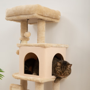 Árbol Rascador para Gatos Altura 104 cm Árbol para Gatos Torre para Gatos con Plataformas Poste con Cepillo Bolas Colgantes y Almohadilla para Rascar Beige