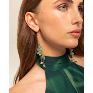 Pendientes de mujer de acero con doble cadena y piedras