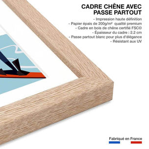 Poster retro piste noire…ou verte! Affiche + cadre en bois - Chêne